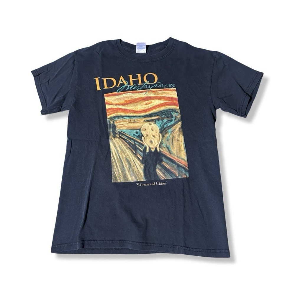 Vintage Idaho Potato Art Black Graphic T Shirt Size Small Y2K